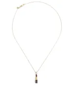 14K Rose Gold Lipstick Charm Necklace With Black Diamonds and Rubies