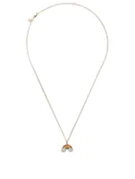 14K Gold Enamel Rainbow Charm Necklace With Diamonds