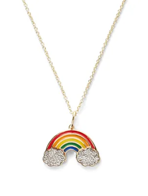 14K Gold Enamel Rainbow Charm Necklace With Diamonds