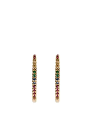 Medium 14K Gold Rainbow Hoop Earrings With Multicolour Stones