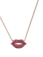 14K Rose Gold Lips Necklace With Rubies