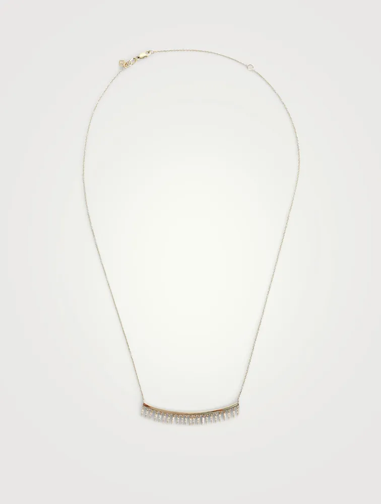 14K Gold Fringe Drop Bar Necklace With Pavé Diamonds