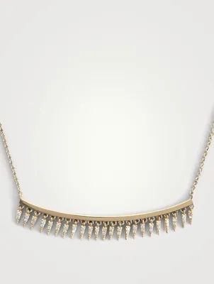 14K Gold Fringe Drop Bar Necklace With Pavé Diamonds