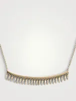 14K Gold Fringe Drop Bar Necklace With Pavé Diamonds