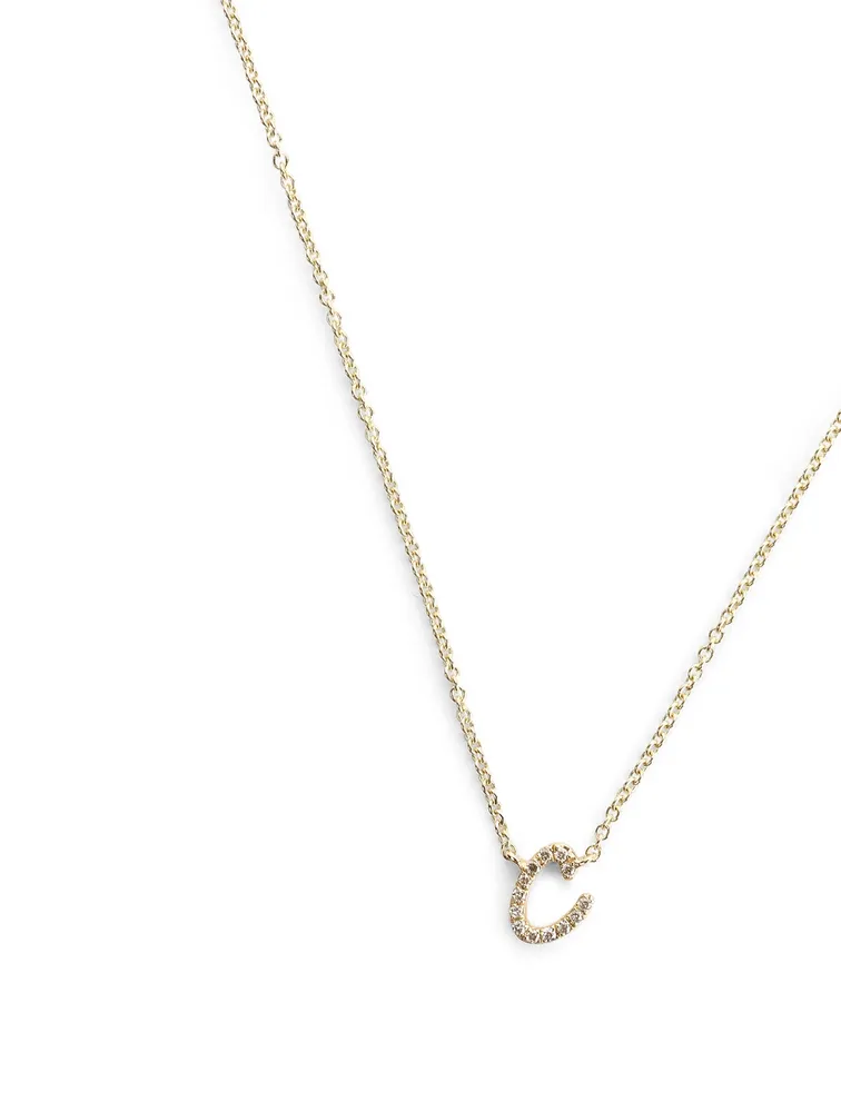 14K Gold C Initial Necklace With Diamonds