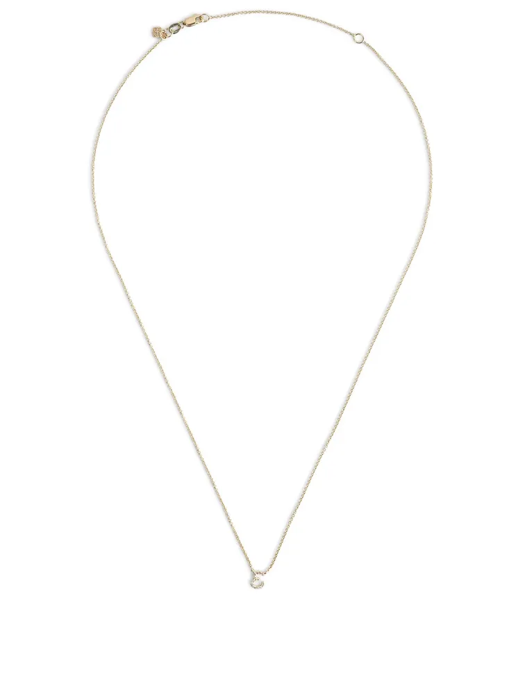 14K Gold E Initial Necklace With Diamonds