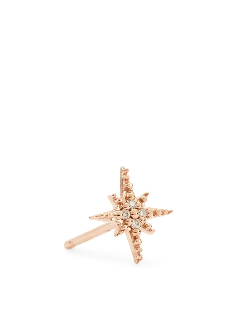 Mini 14K Rose Gold Starburst Stud Earring With Diamonds
