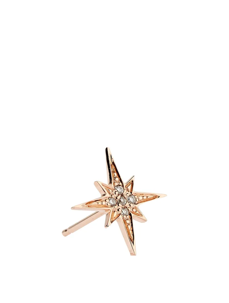 Small 14K Rose Gold Starburst Stud Earring With Diamonds