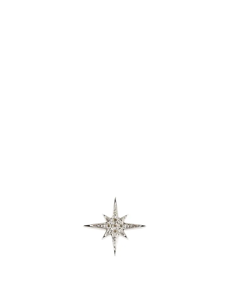 Small 14K White Gold Starburst Stud Earring With Diamonds