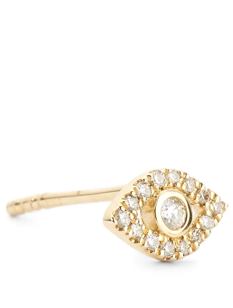 Small 14K Gold Evil Eye Stud Earring With Diamonds