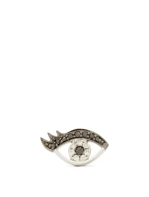 Small 14K White Gold Eyelash Evil Eye Right Stud Earring With Diamonds