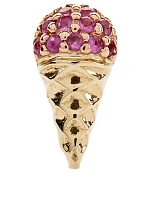 Small 14K Gold Ice Cream Cone Stud Earring With Pink Sapphires
