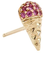 Small 14K Gold Ice Cream Cone Stud Earring With Pink Sapphires