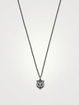 Sterling Silver Feline Head Necklace