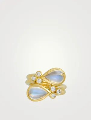 18K Gold Single Mummy Ring With Royal Blue Moonstone And Diamond