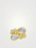 18K Gold Single Mummy Ring With Royal Blue Moonstone And Diamond