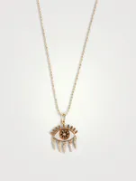 Small 14K Gold Kaleidoscope Eye Fringe Charm Necklace With Diamonds