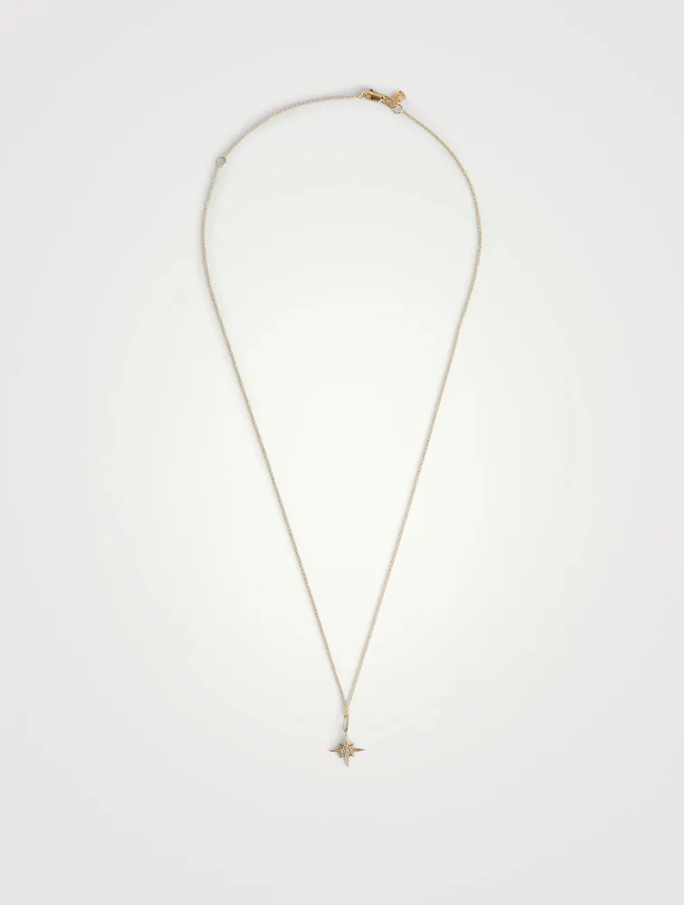 Small 14K Gold Starburst Necklace With Pavé Diamonds