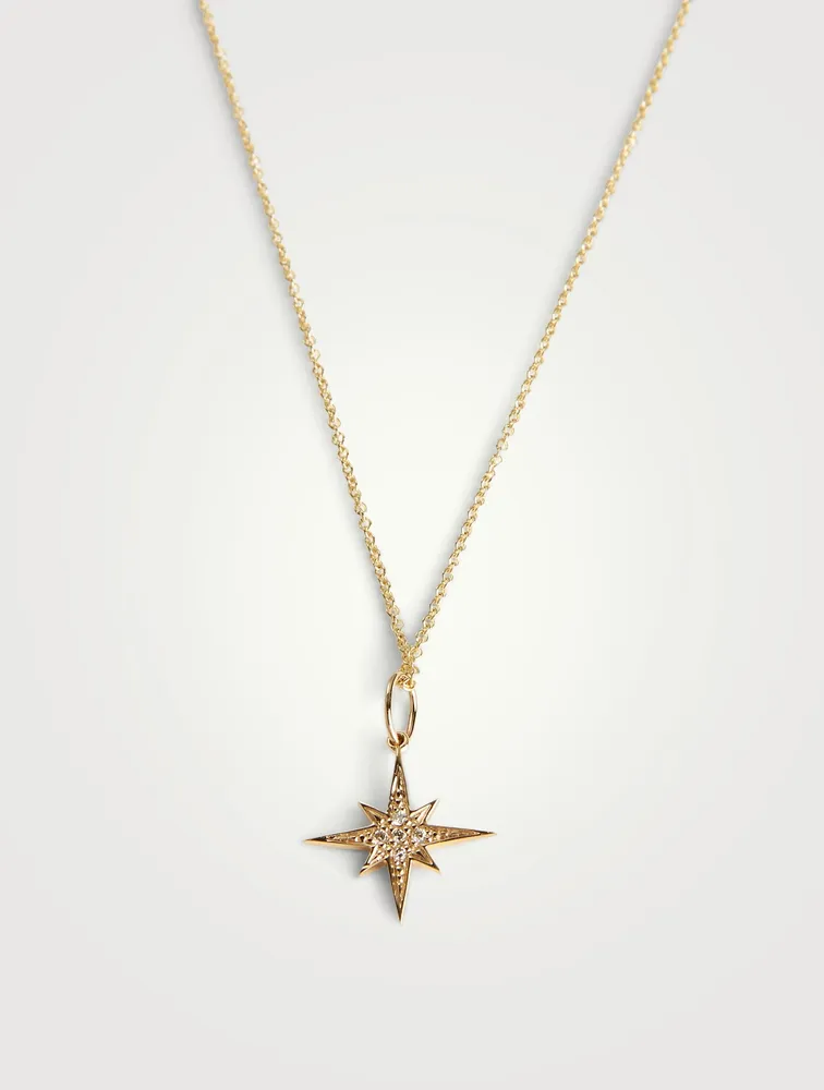 Small 14K Gold Starburst Necklace With Pavé Diamonds
