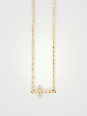 Mini 14K Gold Cross Necklace With Diamonds
