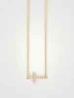 Mini 14K Gold Cross Necklace With Diamonds