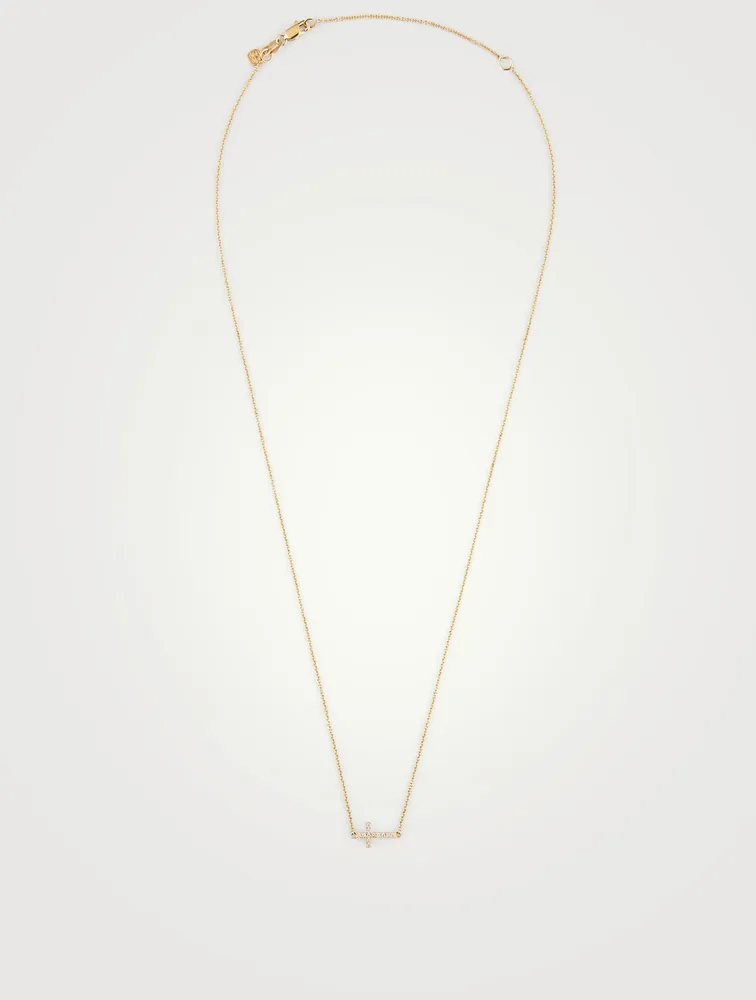 Mini 14K Gold Cross Necklace With Diamonds