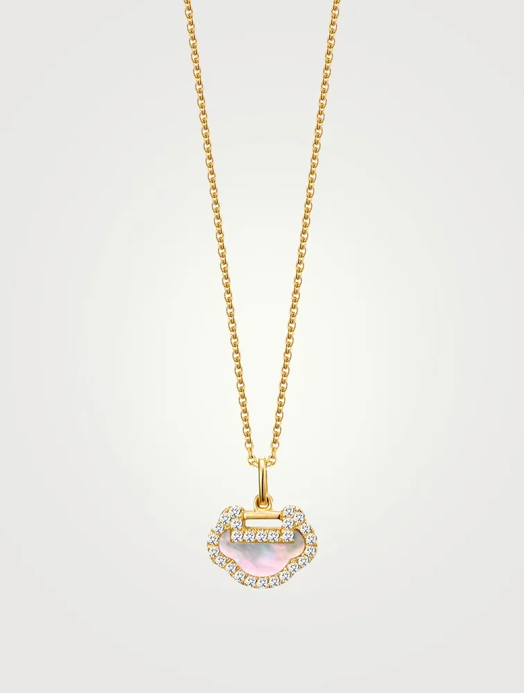 Petite Yu Yi 18K Gold Necklace With Diamonds And Mother Of Pearl