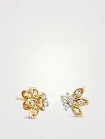 14K Gold Marquis Petals Stud Earring With Diamonds