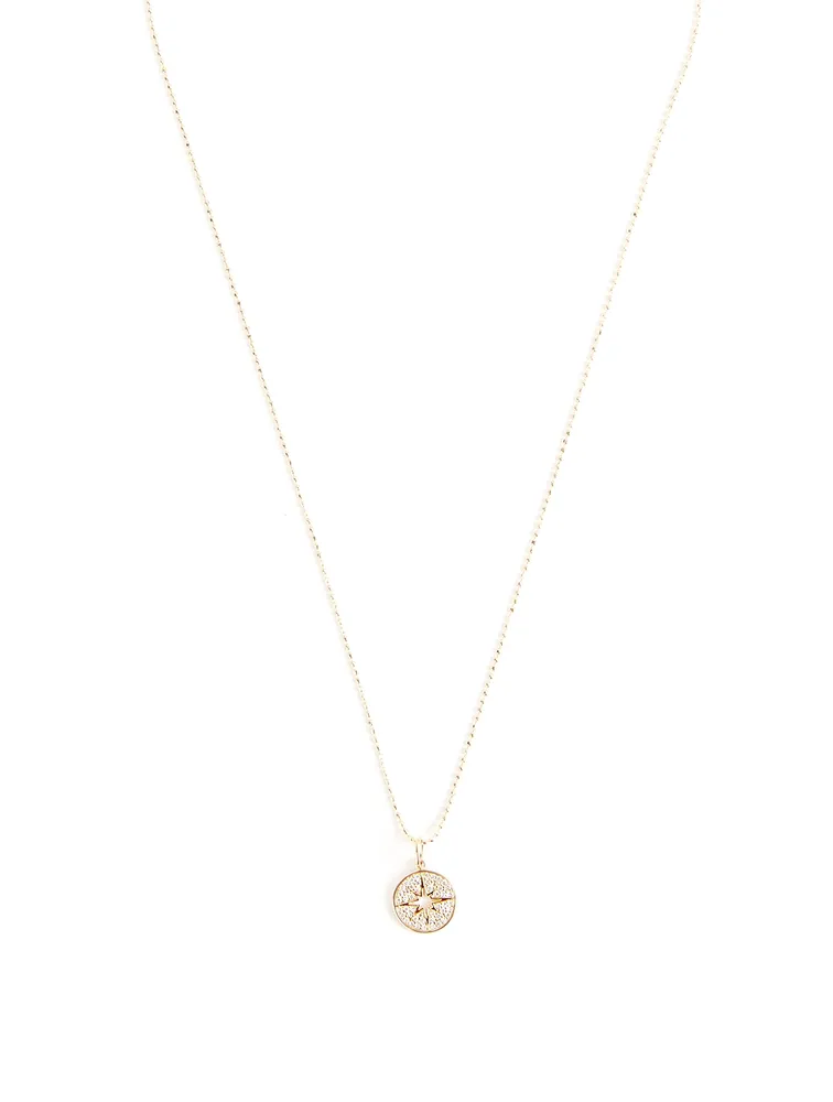 14K Gold Mini Starburst Medallion Necklace With Diamonds