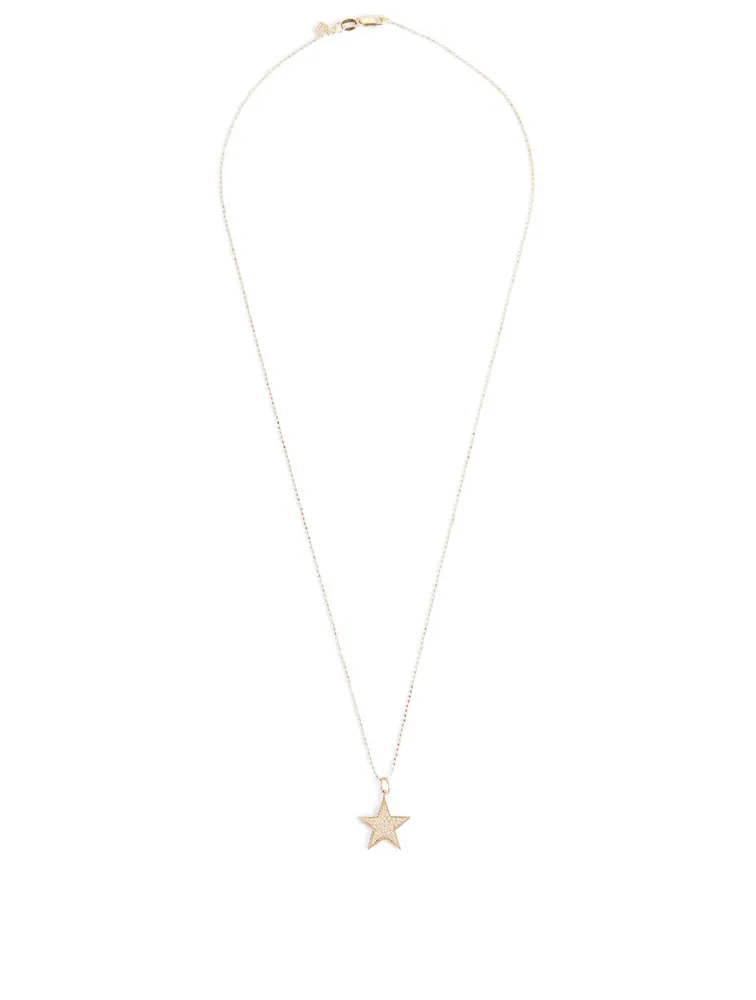 14K Gold Medium Star Pendant Necklace With Diamonds