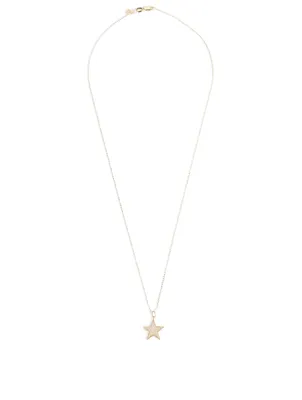 14K Gold Medium Star Pendant Necklace With Diamonds