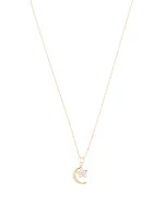 14K Gold Moon And Star Pendant Necklace With Diamonds