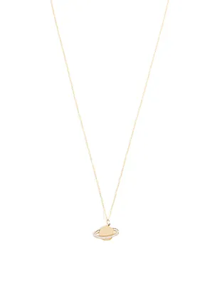 14K Gold Saturn Pendant Necklace With Diamonds