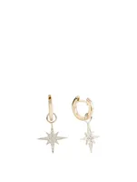 14K Gold Small Starburst Huggie Hoop Earrings With Diamonds