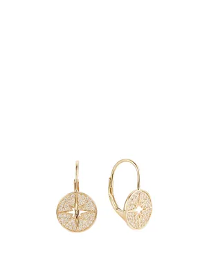 14K Gold Starburst Medallion Earrings With Diamonds