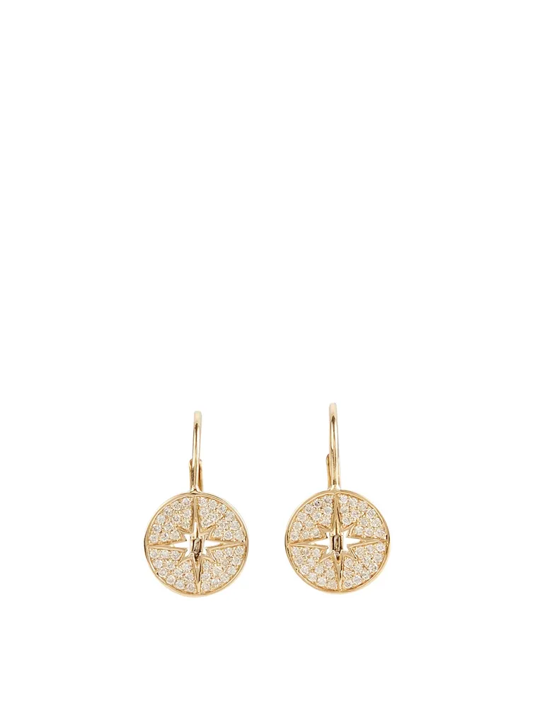 14K Gold Starburst Medallion Earrings With Diamonds