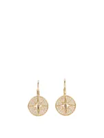 14K Gold Starburst Medallion Earrings With Diamonds