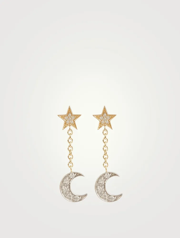 14K Gold Celestial Earrings With Diamonds