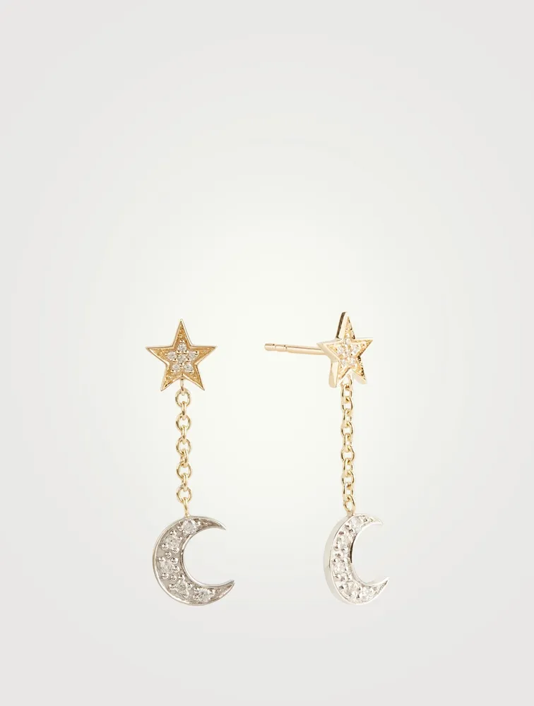 14K Gold Celestial Earrings With Diamonds