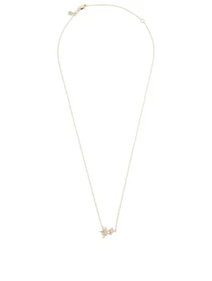 14K Gold Double Starburst Necklace With Diamonds