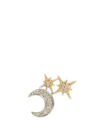 14K Gold Moon Left Stud Earring With Diamonds