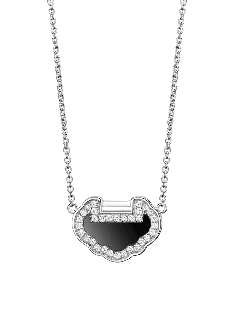 Petite Yu Yi 18K White Gold Necklace With Diamonds And Onyx