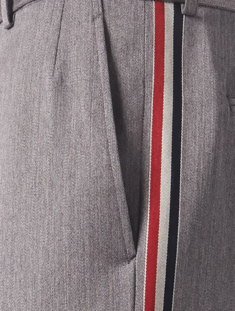 Unconstructed Wool Pants With Side Stripe