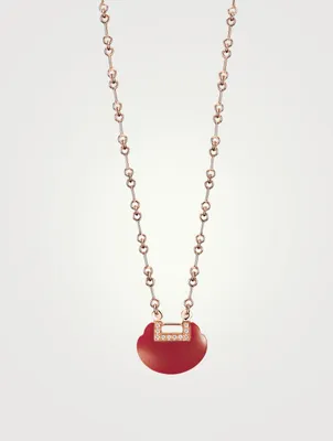 Small Yu Yi 18K Rose Gold Necklace With Diamonds And Red Agate