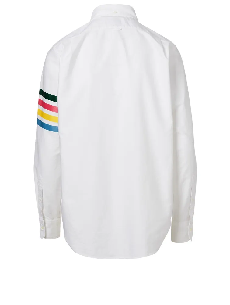 Zip Front Button-Down Shirt With Four Bar Stripe