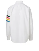Zip Front Button-Down Shirt With Four Bar Stripe