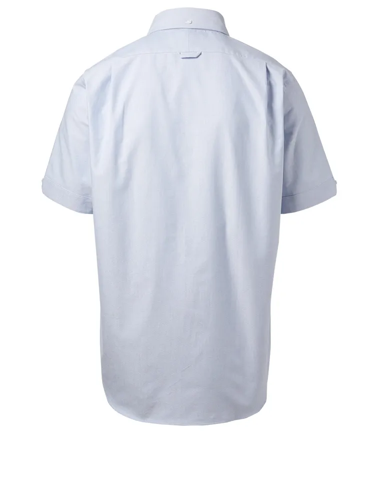 Short Sleeve Button-Down Shirt With Embroidered Flower