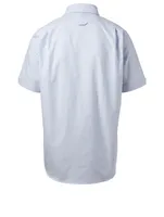 Short Sleeve Button-Down Shirt With Embroidered Flower