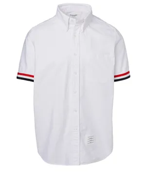 Button-Down Short-Sleeve Shirt With Grosgrain Cuffs