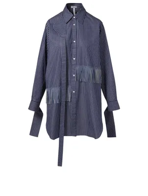 Oversized Button-Up Strap Shirt Stripe